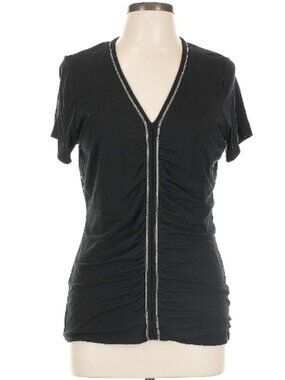 Colleen Lopez Black Short Sleeve V-Neck Blouse Size Large